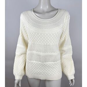 Talbots Balloon Sleeve Cable Knit Sweater Women XL NWT Cotton RoundNeck Pullover